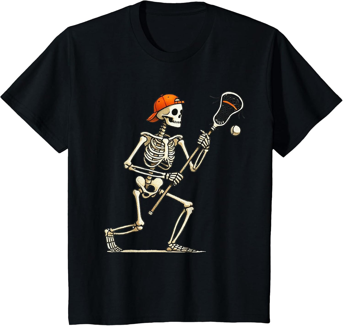 Skeleton Lacrosse Halloween Costume Funny Men Boys Kids T-Shirt - Black