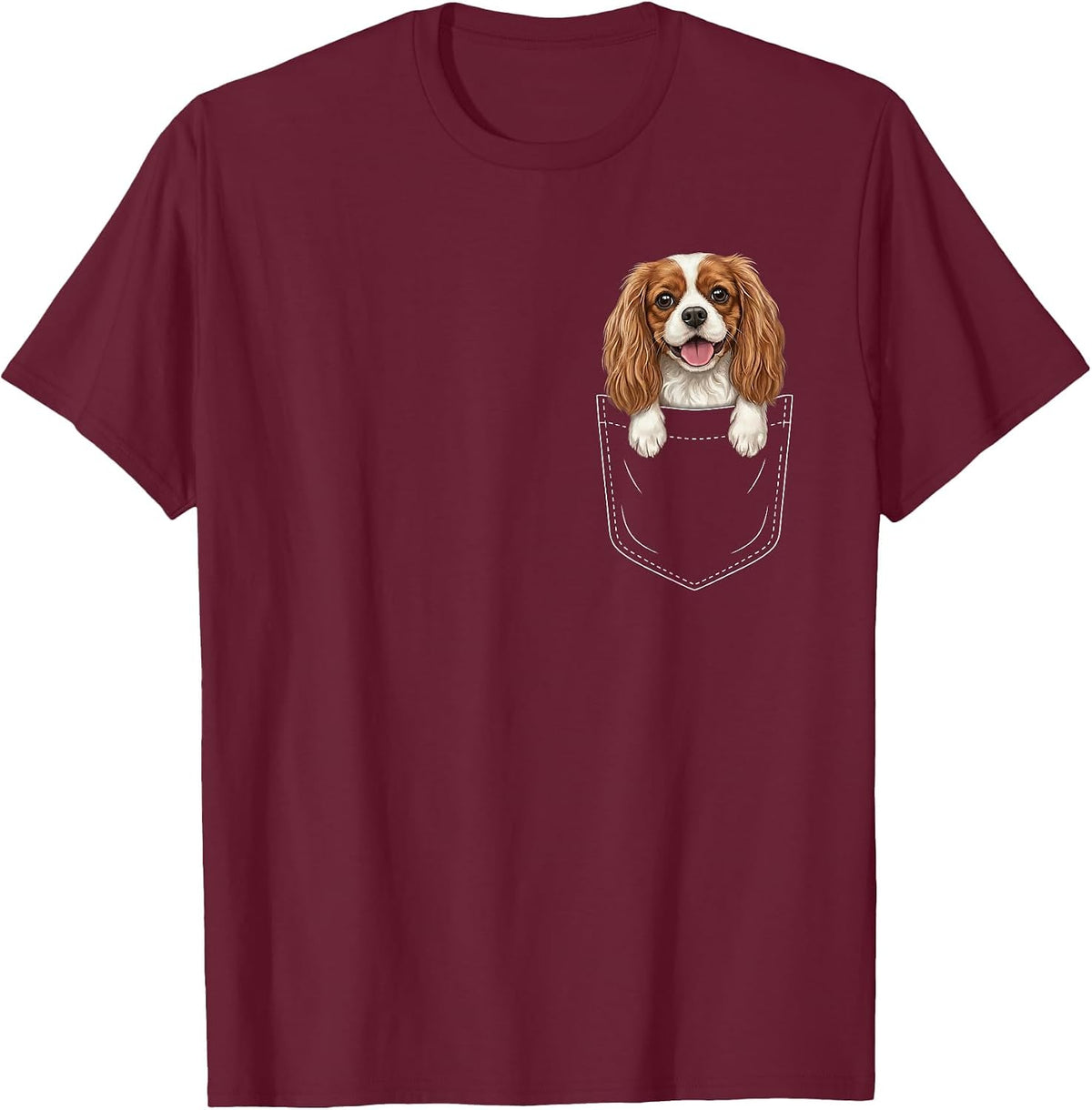 Cavalier King Charles Spaniel Pocket T-Shirt - Burgundy