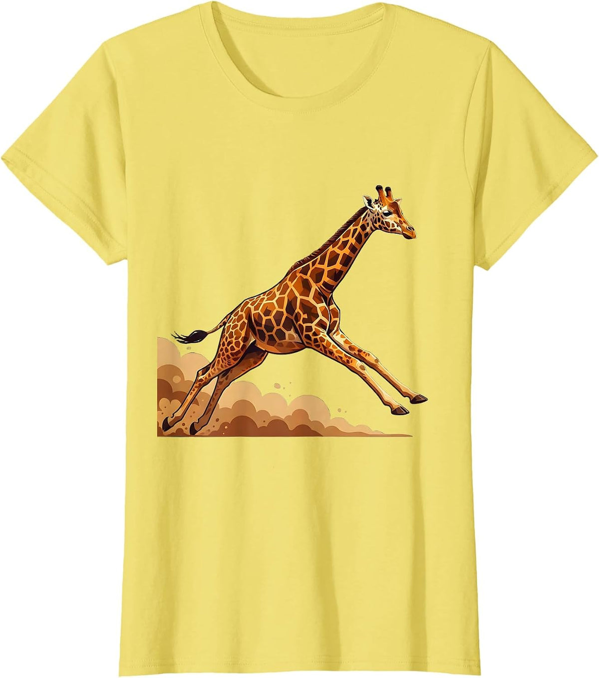 Galloping Giraffe Dust Trail Wildlife Art T-Shirt - Lemon Yellow