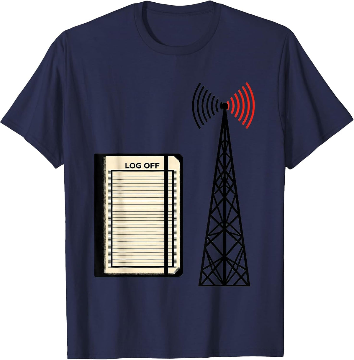 Men's Log Off Geometric Ham Radio Operator Hobbyist Humor T-Shirt - Navy Blue