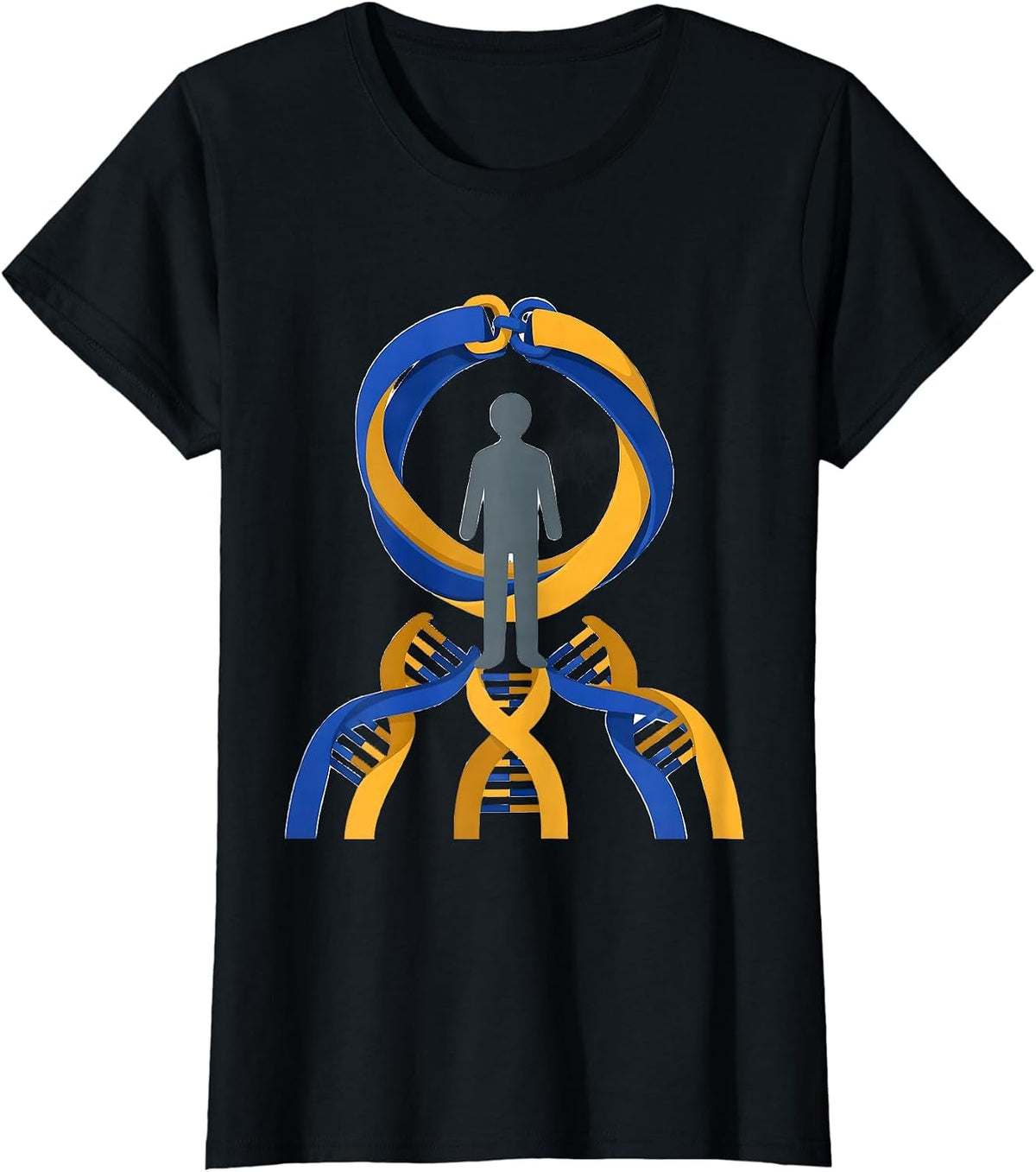 Women's Linked Wristbands Blue Yellow Down Syndrome Awareness T-Shirt - Black