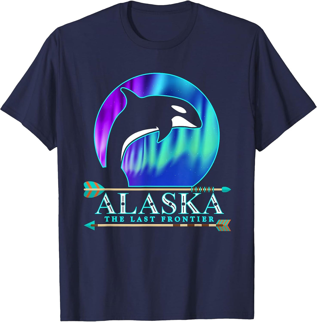 Alaska State Pride Alaska Northern Lights Alaskan Orca Whale T-Shirt - Navy Blue