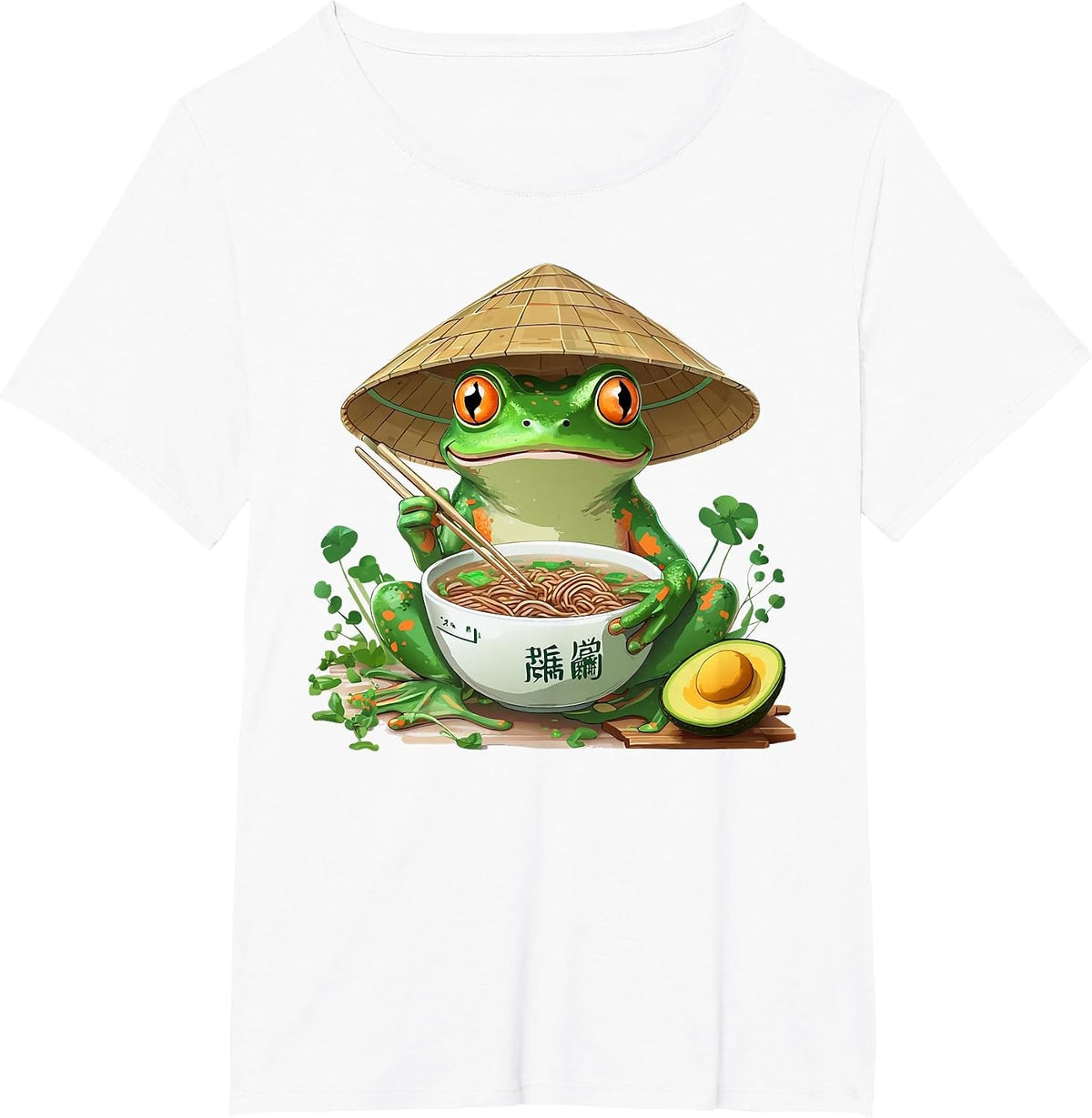 Frog Eating Ramen Kawaii Japanese T-Shirt - White
