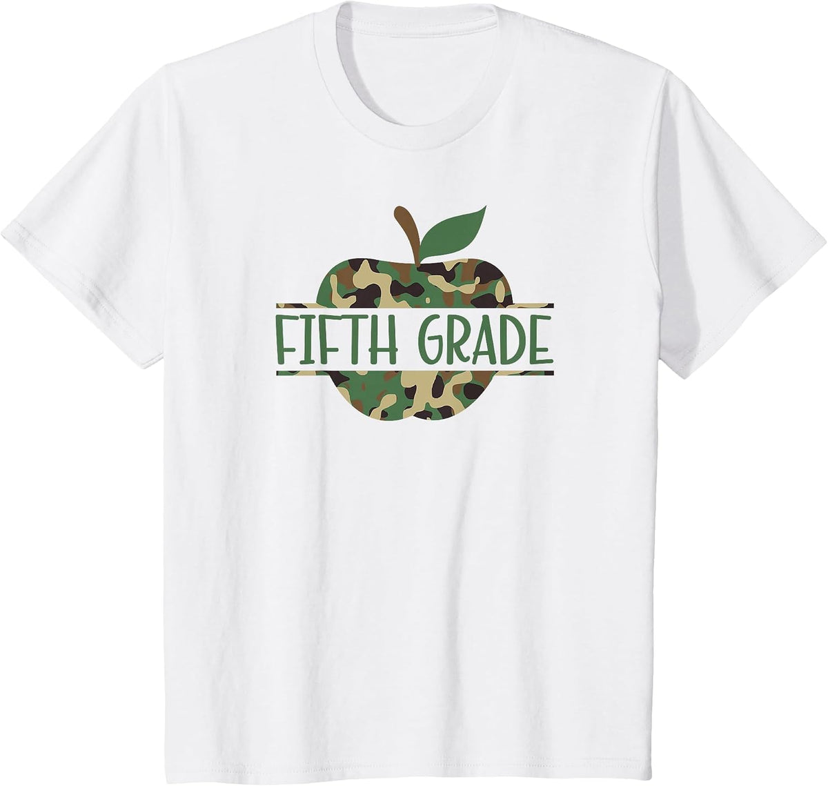Fifth Grade Camo Apple First Day of School T-Shirt - White