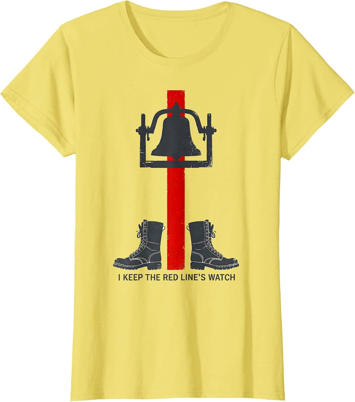 I Keep The Red Line's Watch Vintage Firefighter Christmas T-Shirt - Lemon Yellow