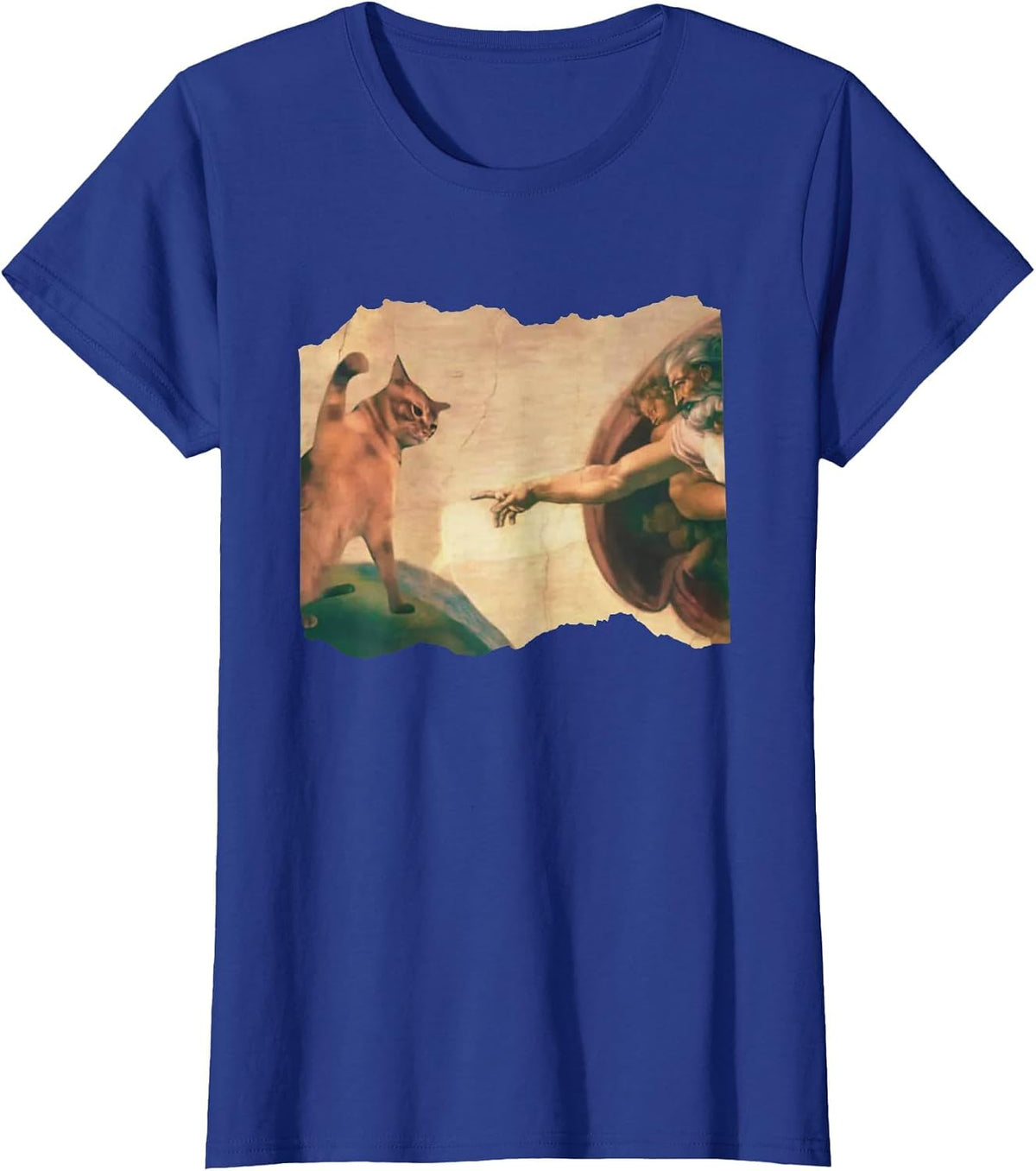 Funny Cat Swatting God's Hand Parody Cat The Divine Swipe T-Shirt - Royal Blue