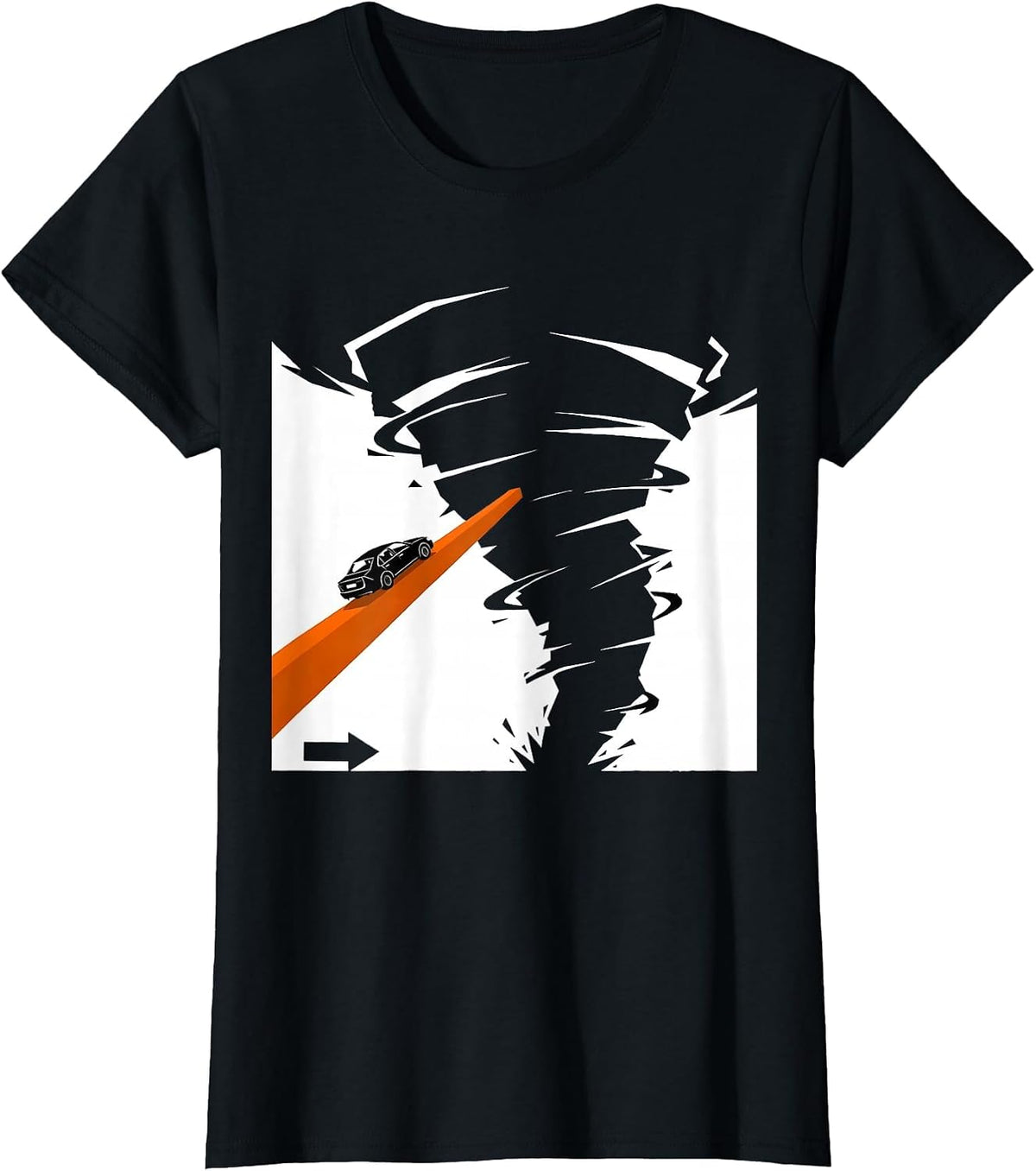 Women's Tornado Funnel Brutalist Graphic Storm Chaser Meteorology T-Shirt - Black