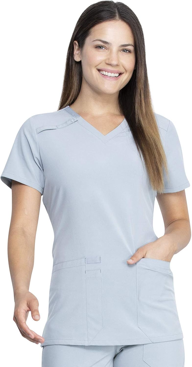 Dickies EDS Essentials Women's Scrub Top V-Neck Medical Shirt 2 Pockets - Grey