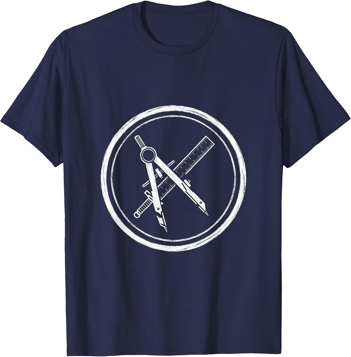 Men's Math Teacher Ruler Compass Crossed Swords Design T-Shirt - Navy Blue