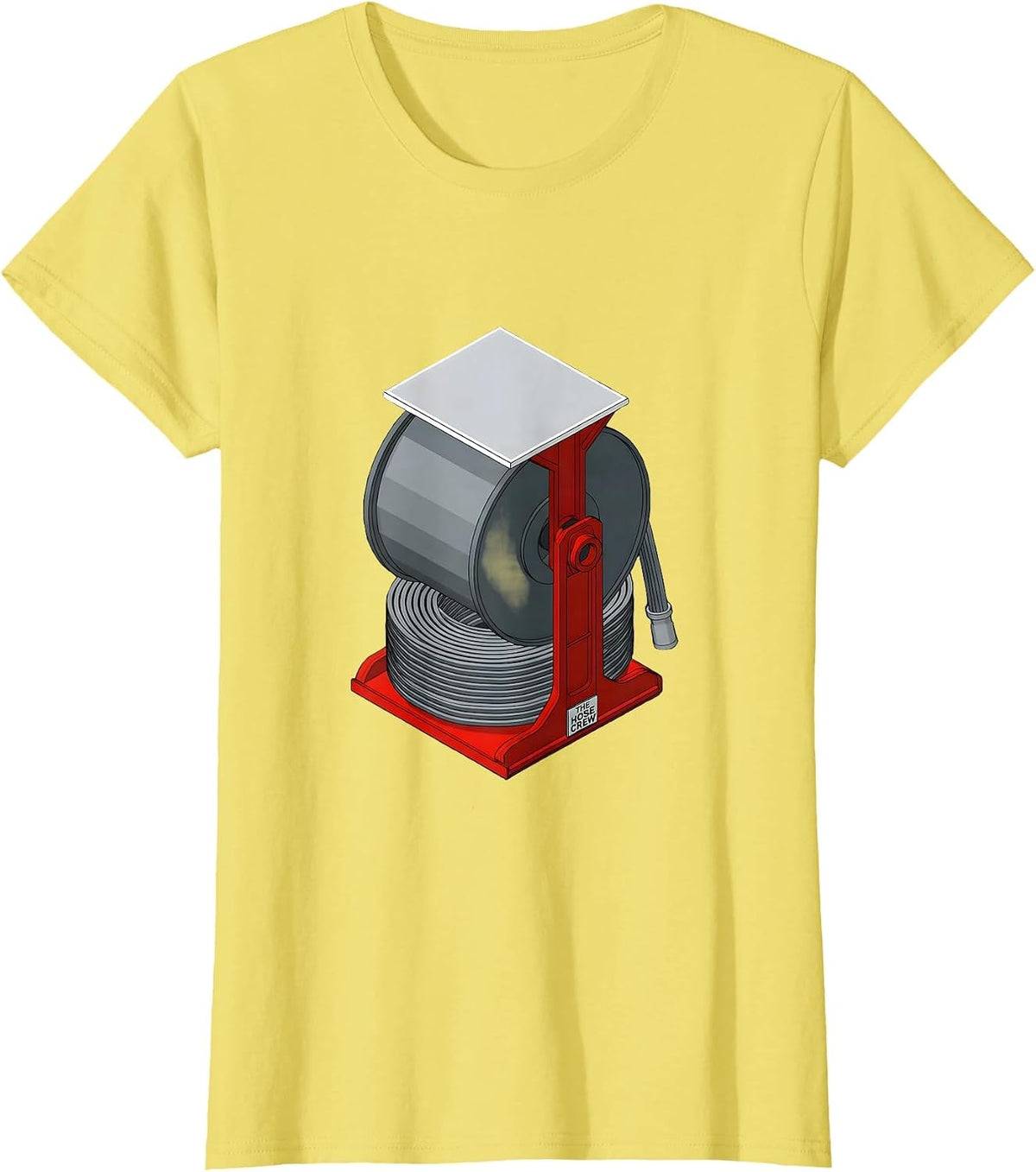 Women's THE HOSE CREW Isometric Firefighter Humor Fire Truck Crew T-Shirt - Lemon Yellow