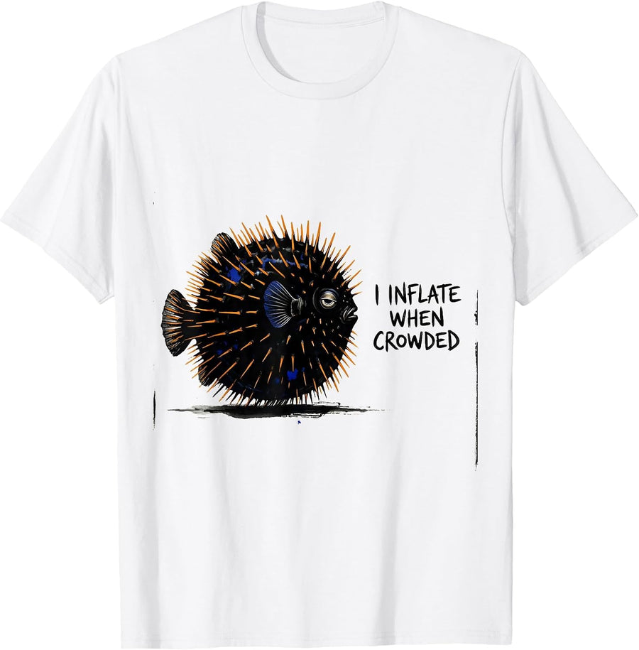 Men's I Inflate When Crowded Funny Shark Lover Ocean Animal Humor T-Shirt - White
