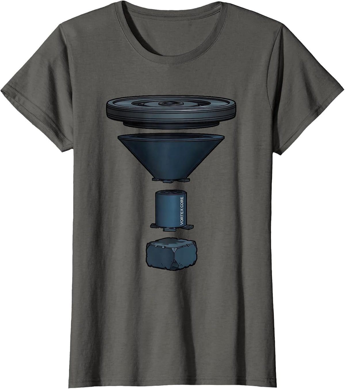 Women's Vortex Core Exploded View Technical Storm Chaser Tornado T-Shirt - Asphalt Grey