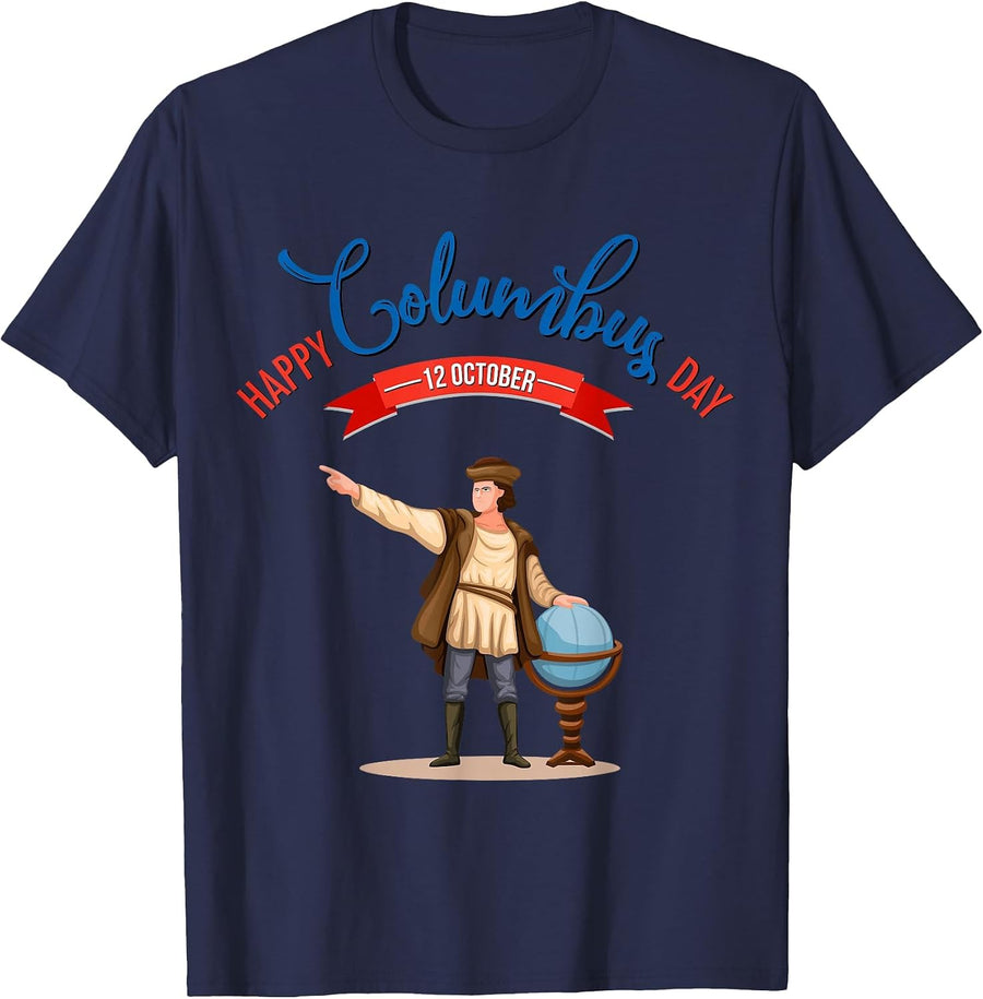 Happy Columbus Day T-Shirt - Navy Blue