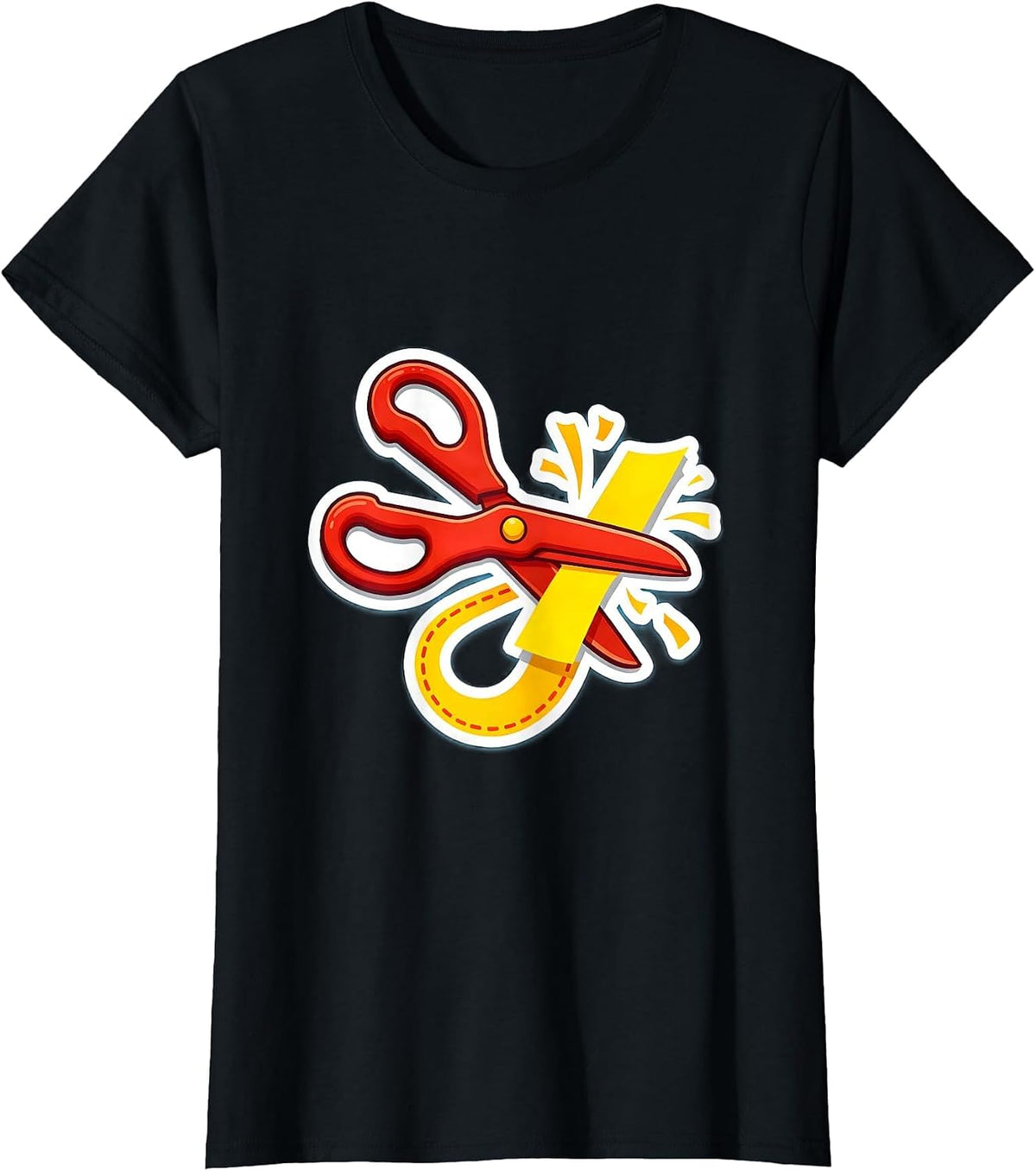 4th Grade Teacher Scissors Dotted Line Graphic T-Shirt - Black