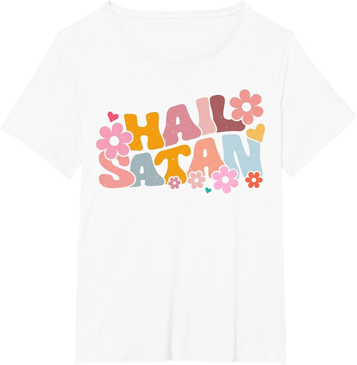 Hail Satan Sarcastic Death Metal Colorful Trendy T-Shirt - White