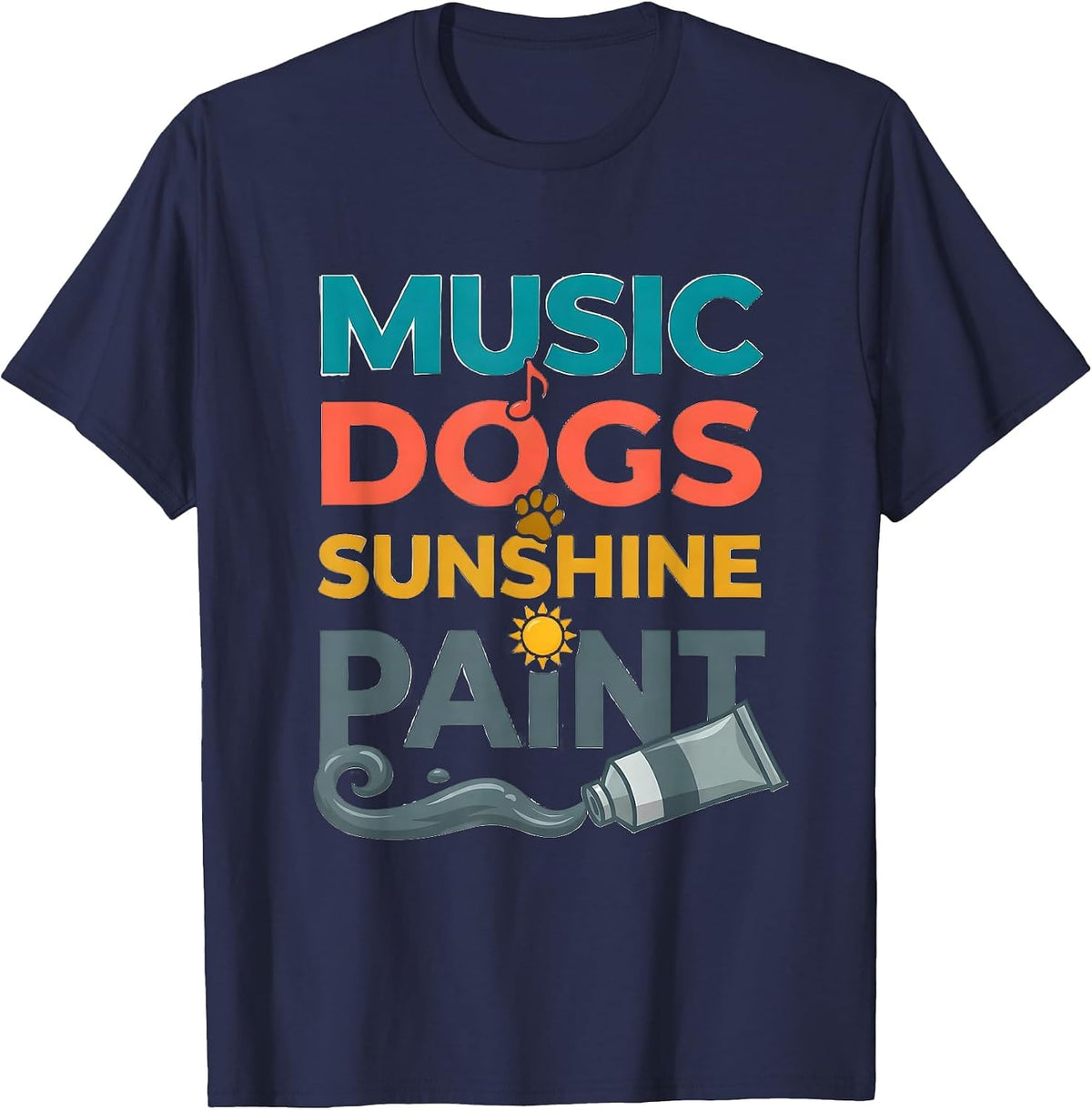 Music Dogs Sunshine Paint Art Teacher Back To School Gift T-Shirt - Navy Blue