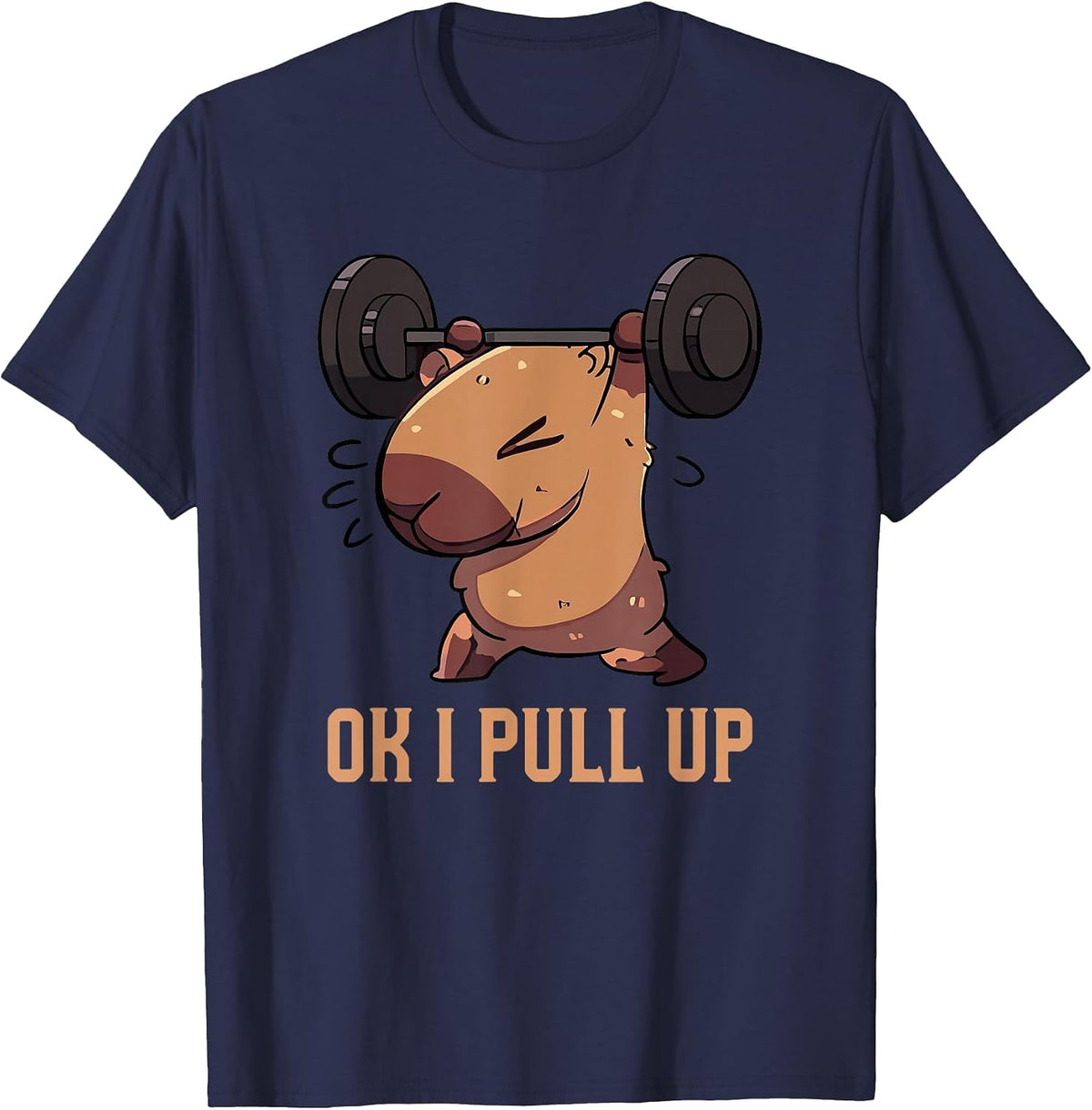 Retro Ok I Pull Up Gym Capybara Funny T-Shirt - Navy Blue