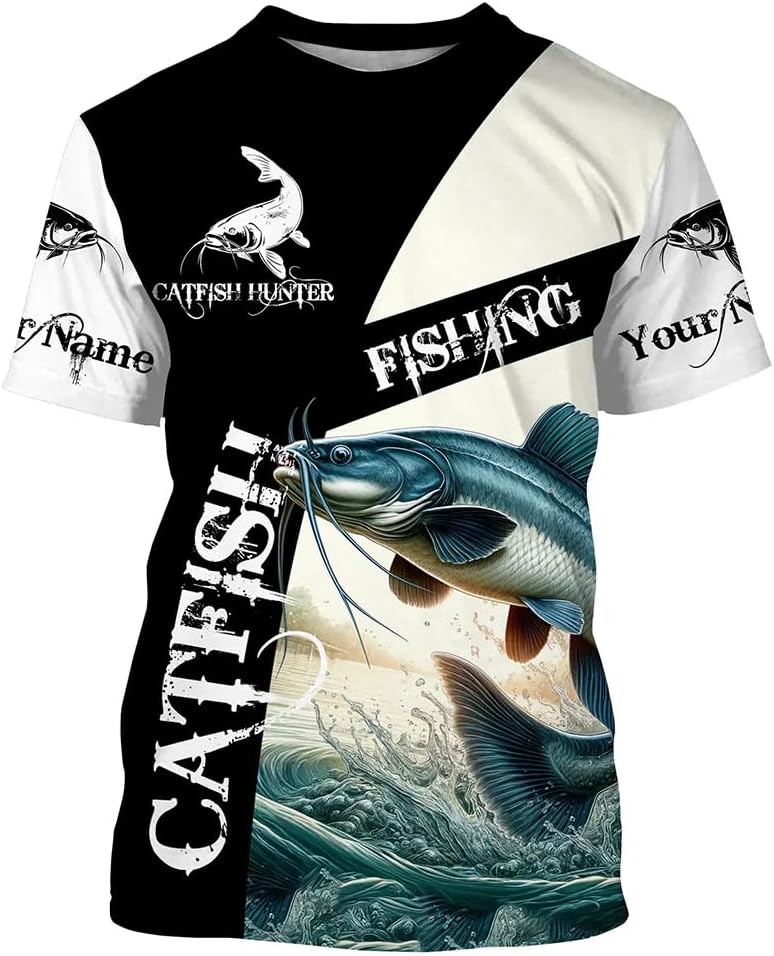 Catfish Fishing Customize Name 3D All Over Printed T-Shirts for Men, Personalized Catfish Fishing Gifts - Style 3