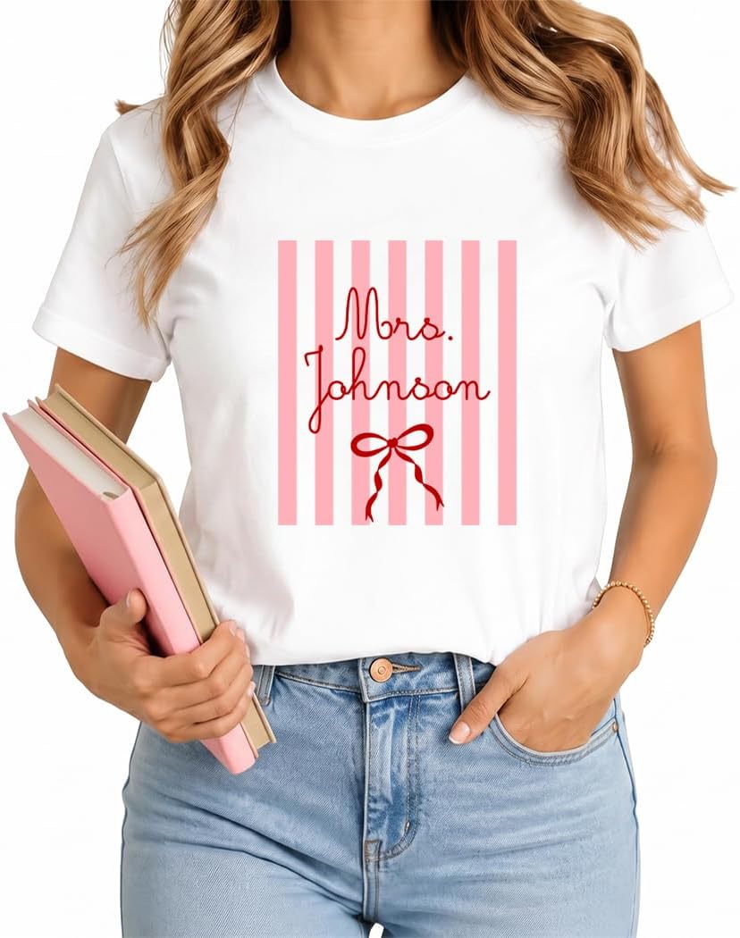 Personalized Teacher Shirt Kindergarten Teacher Gift Custom Tee for Women - Red Bow