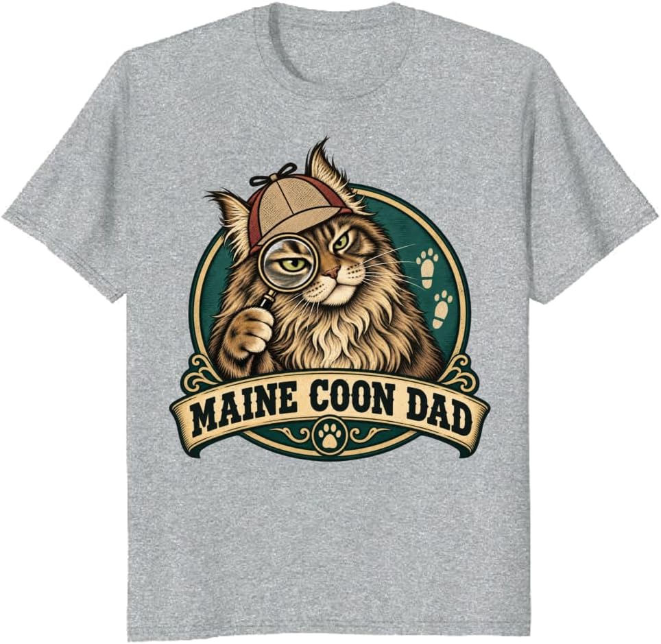 Maine Coon Dad T-Shirt Retro Crown Cat Portrait Graphic Tee - S4