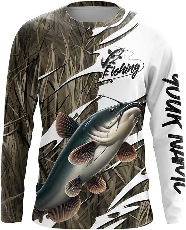 Catfish Fishing Custom Camo Long Sleeve Fishing Shirts, Catfish Fishing Tournament Apparel - Long Sleeves Upf
