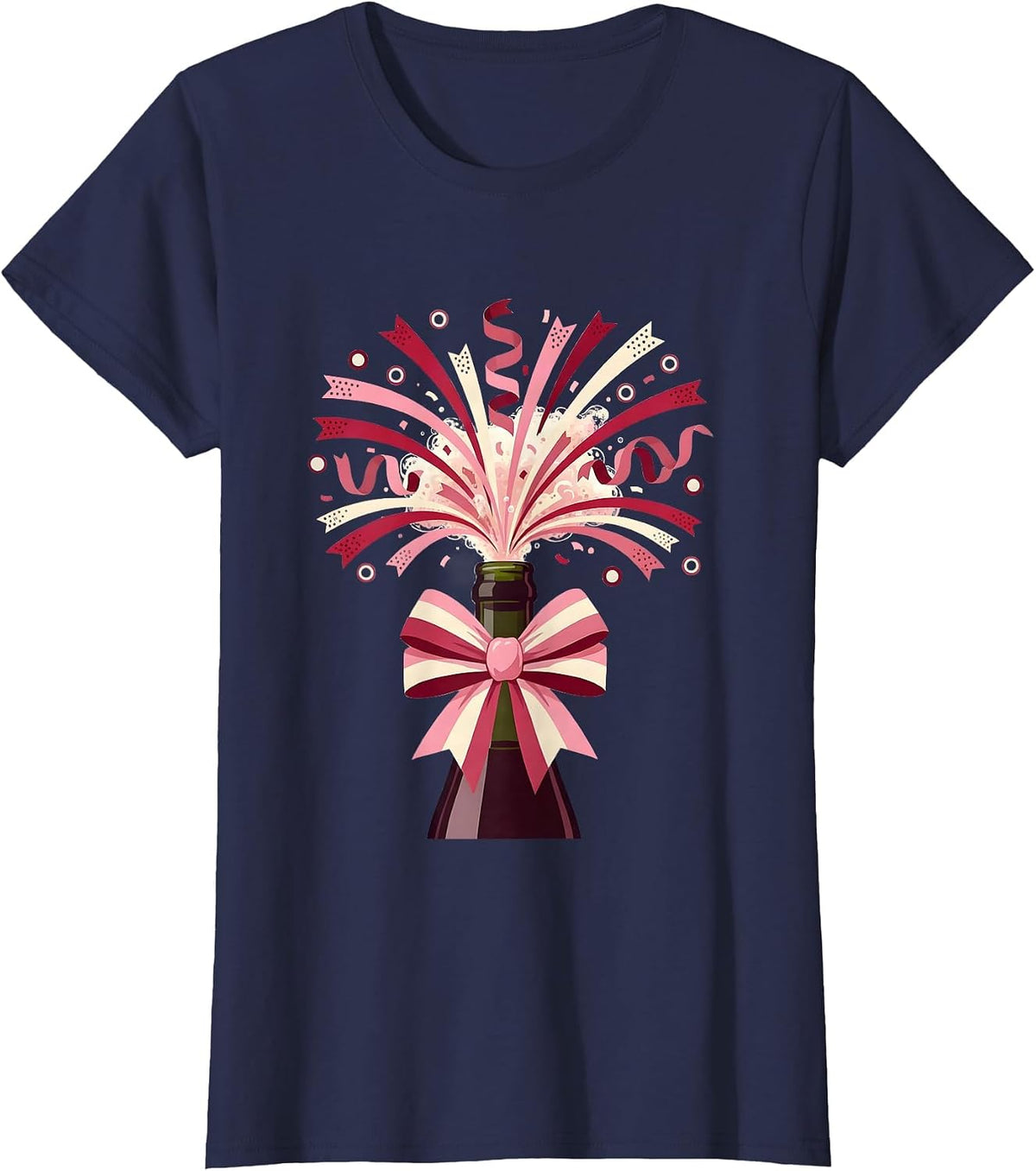 Women's 21st Birthday Champagne Explosion Confetti Design T-Shirt - Navy Blue