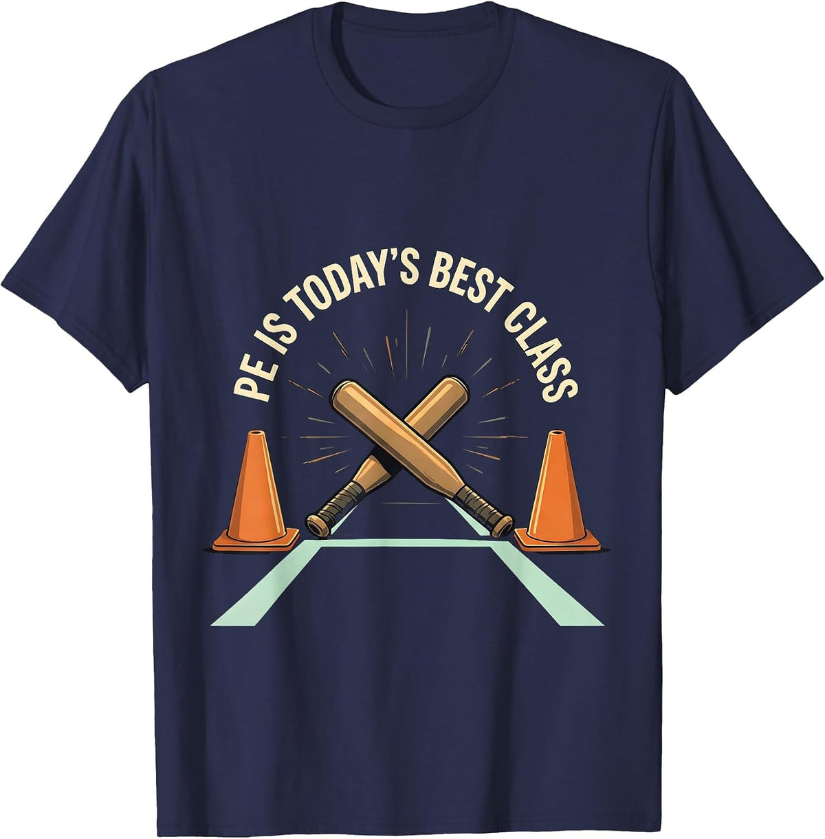 PE Is Today's Best Class Funny PE Teacher Gym Coach Back T-Shirt - Navy Blue