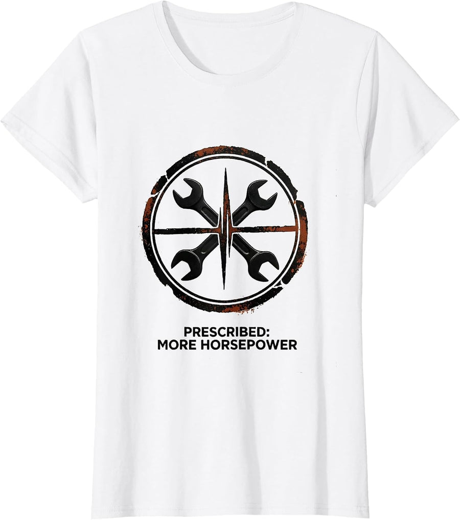 Women's More Horsepower Rubber Stamp Auto Enthusiast Humor T-Shirt - White