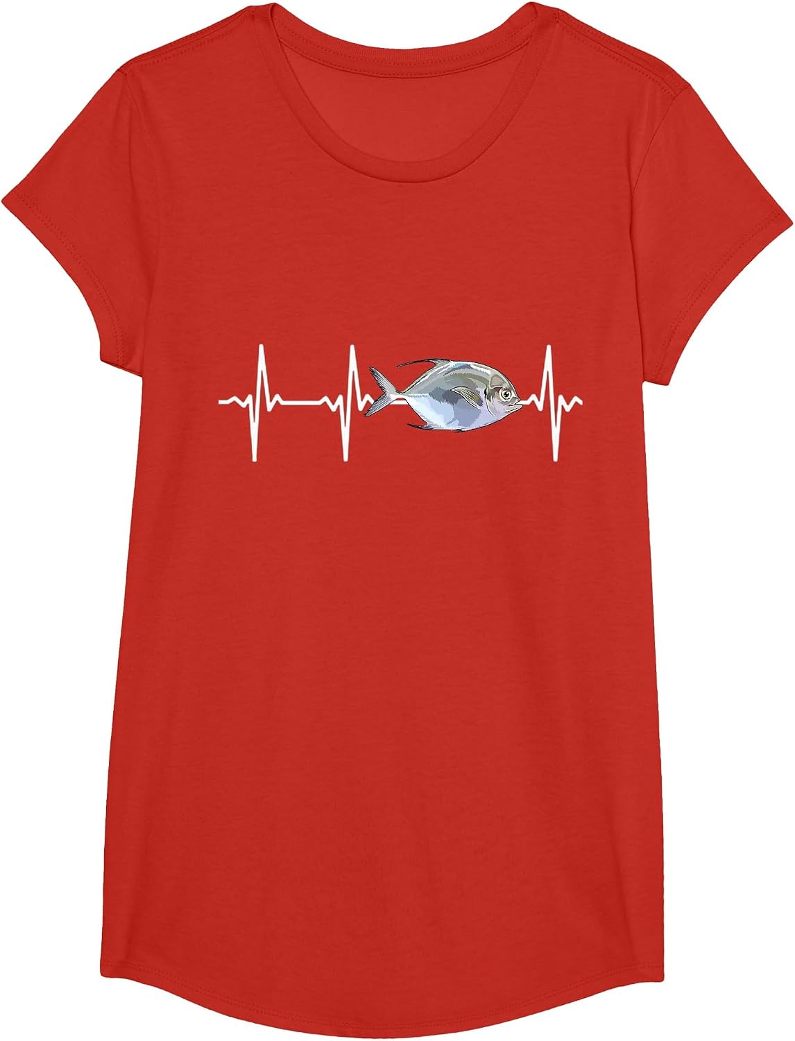 Pompano Heartbeat for Saltwater Fish Lovers T-Shirt - Girls Red