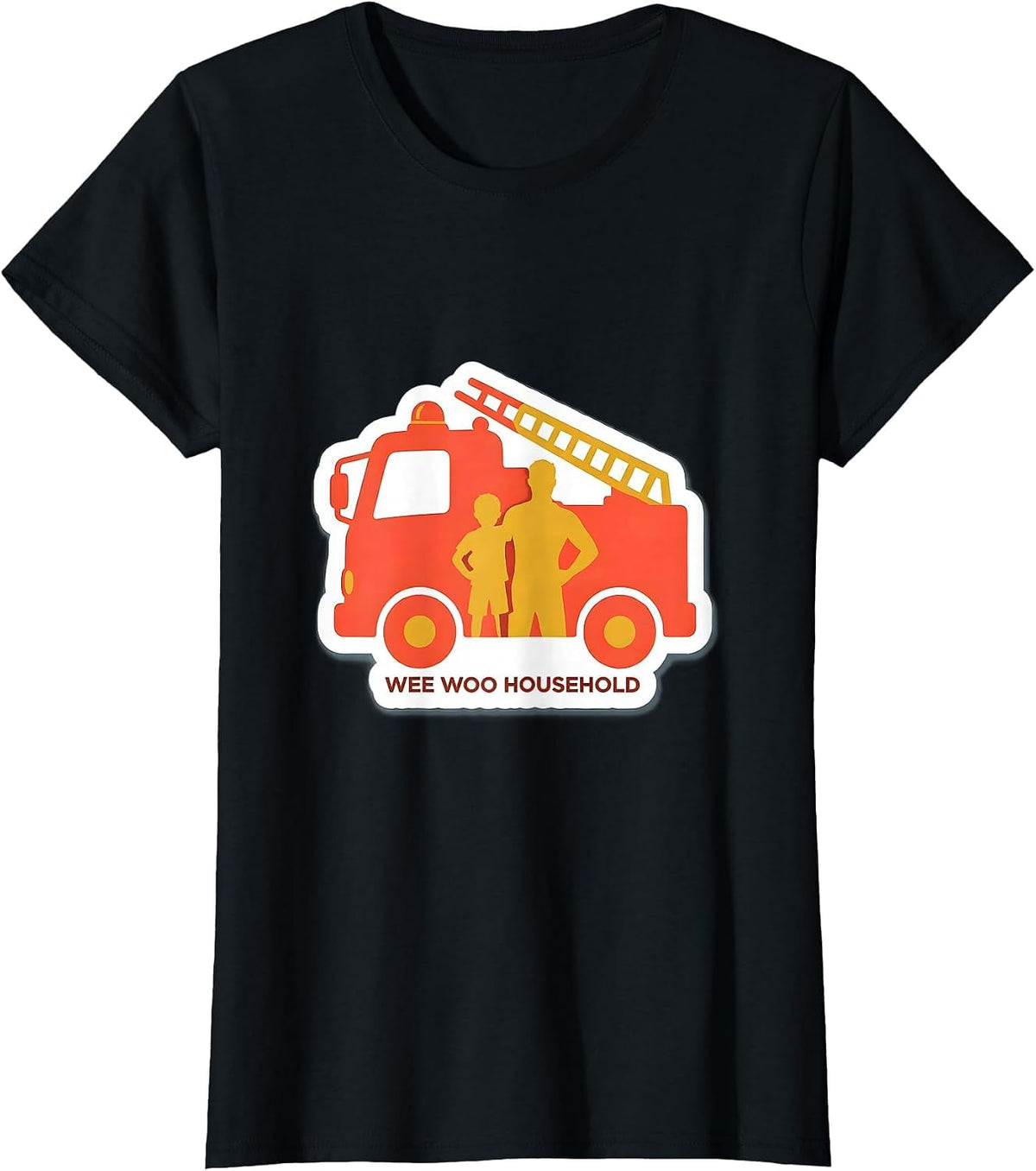 Wee Woo Household Funny Firefighter Family Fire Truck Art T-Shirt - Black