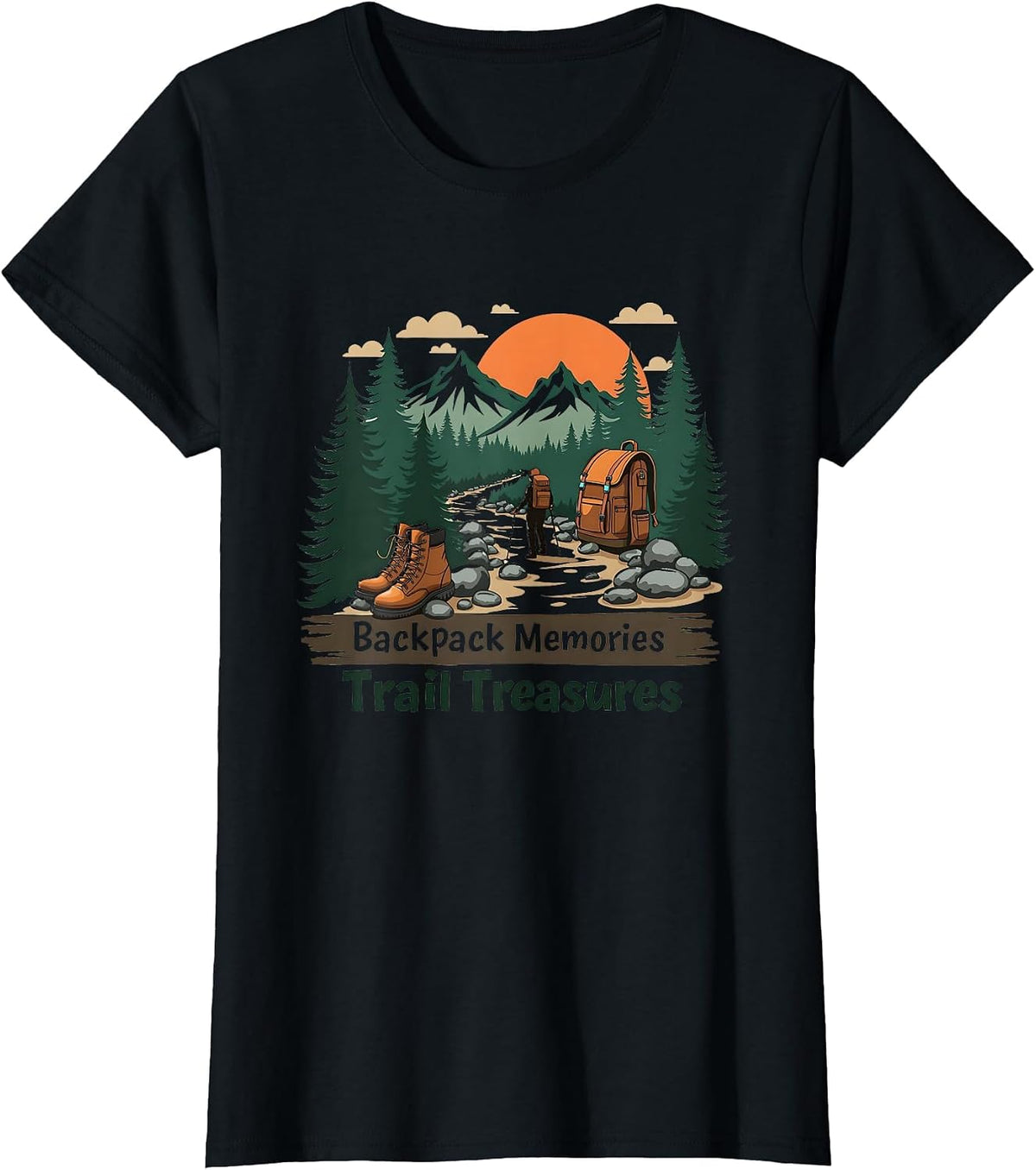 Backpack Memories Trail Treasures Hiking Design T-Shirt - Black
