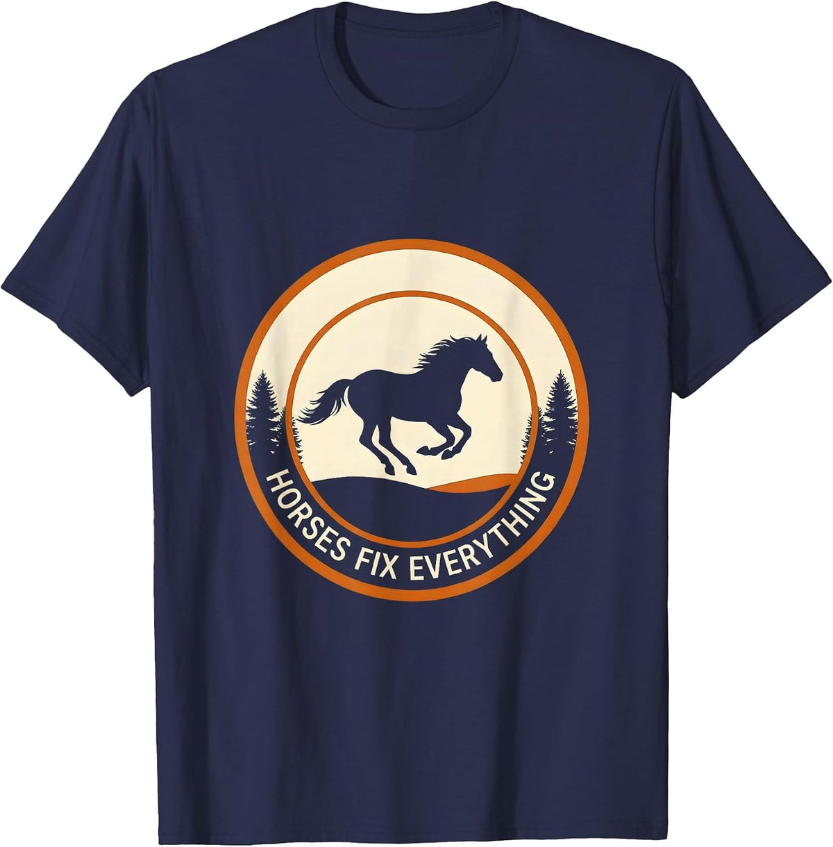 Horses Fix Everything Equestrian Design T-Shirt - Navy Blue