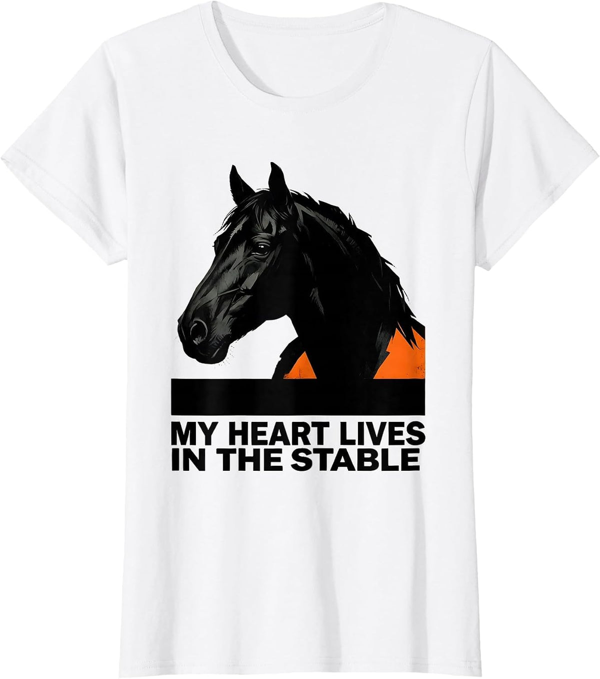 Women's My Heart Lives In The Stable Horse Lover Design T-Shirt - White