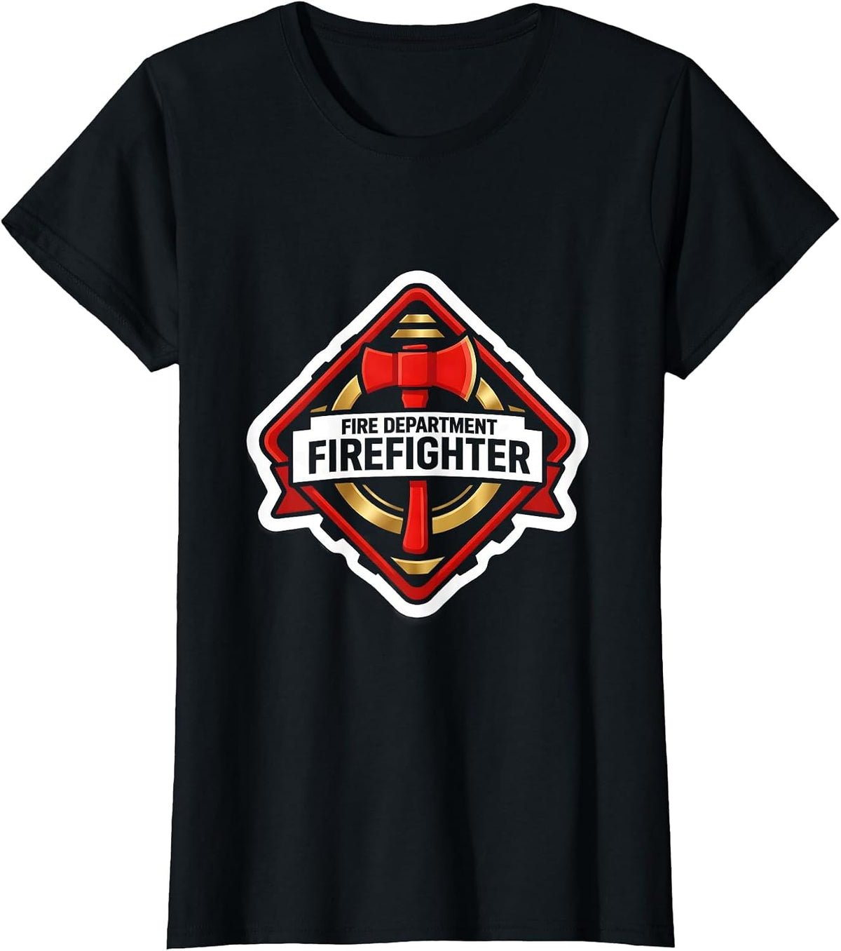 Women's FIRE DEPARTMENT FIREFIGHTER Funny Fireman Halloween Costume T-Shirt - Black