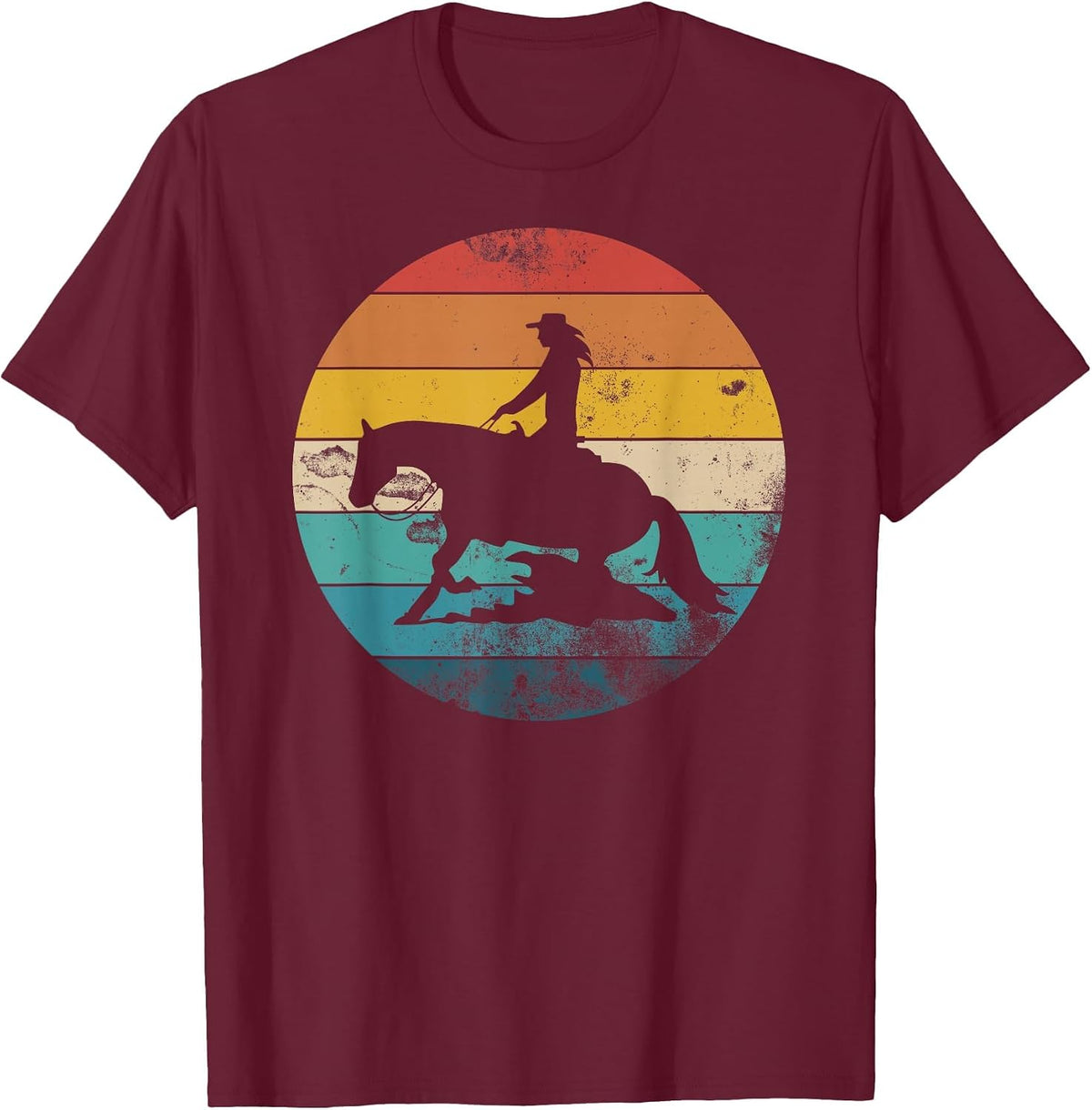 Western Rider Reining Quarter Horse Sliding Stop T-Shirt - Burgundy