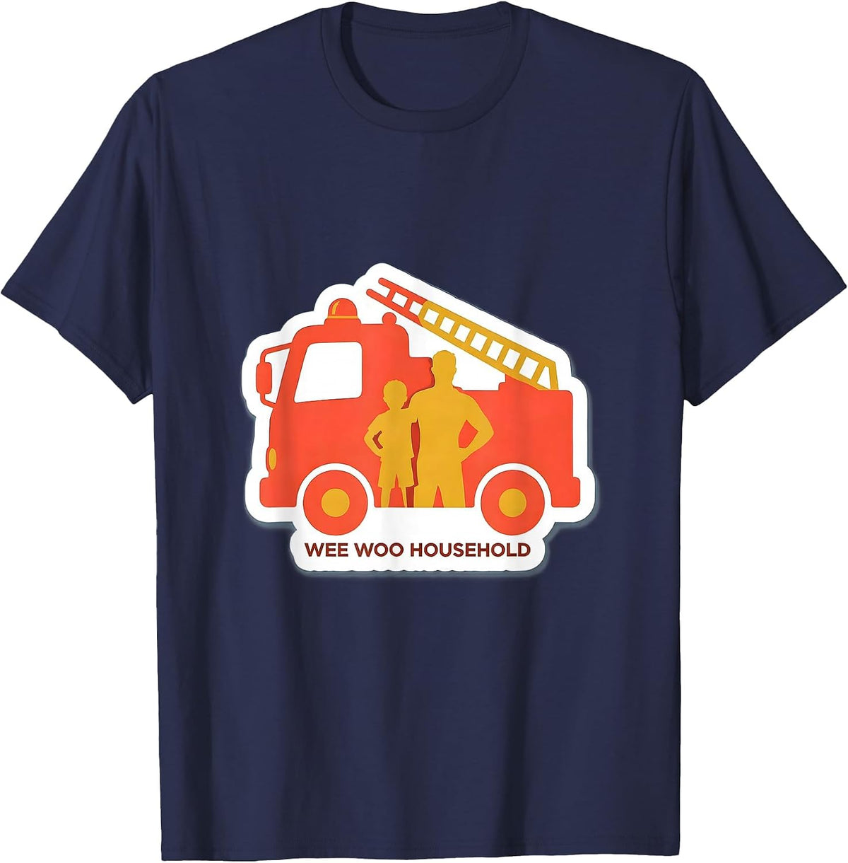 Wee Woo Household Funny Firefighter Family Fire Truck Art T-Shirt - Navy Blue