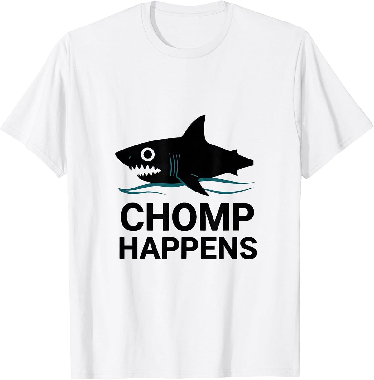 Men's Chomp Happens Funny Shark Lover Ocean Humor Minimalist T-Shirt - White