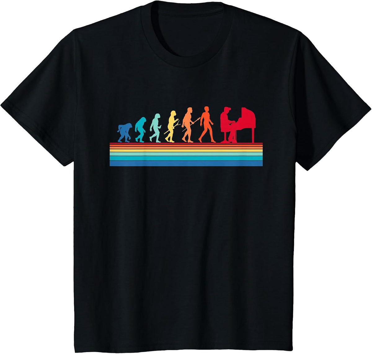 Retro Evolution Piano Player Pianist Classical Music Lover T-Shirt - Black