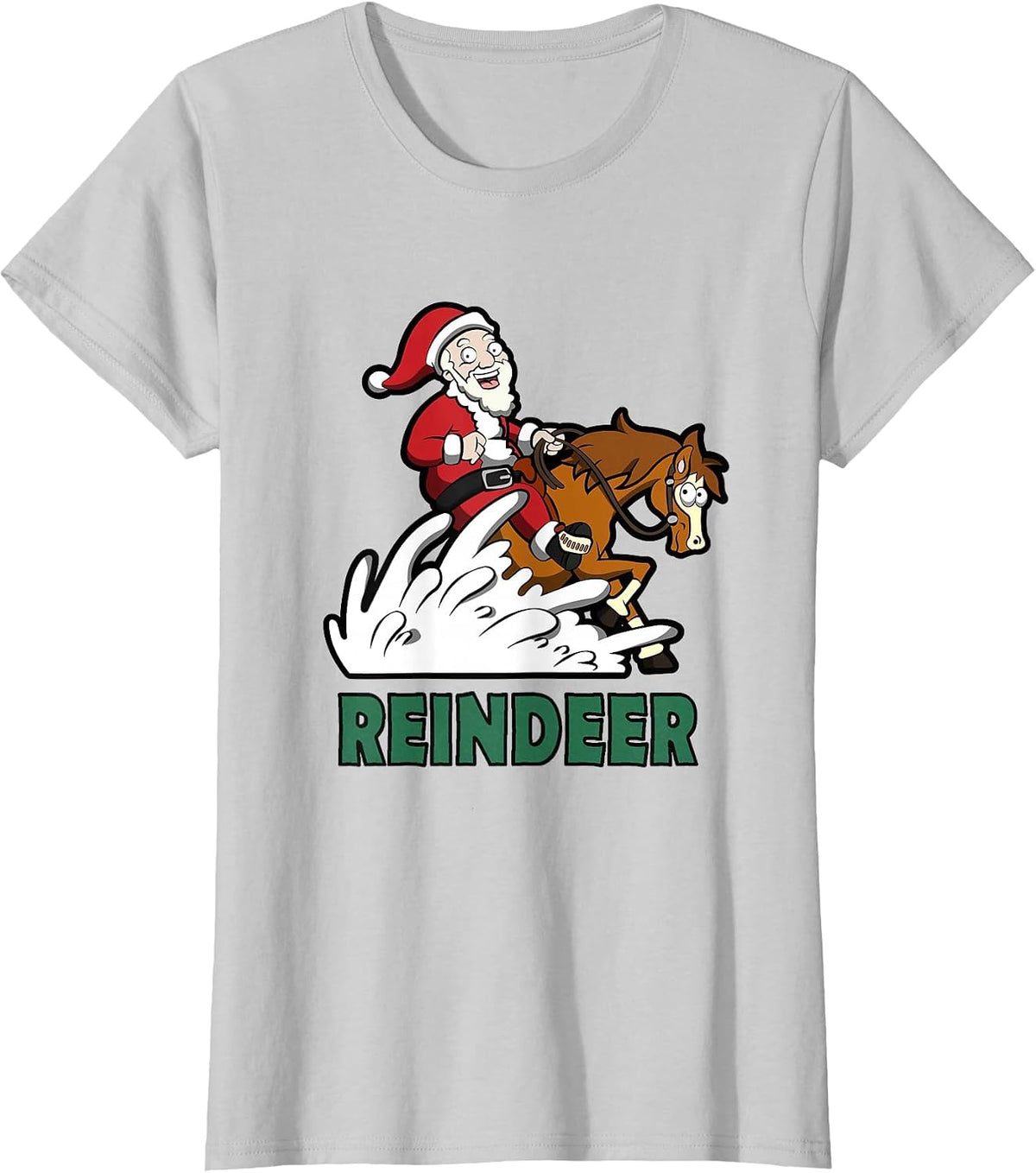 Reindeer Santa on a Reining Horse T-Shirt - Silver Grey