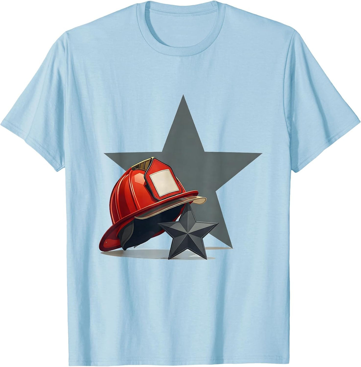 Men's Firefighter Helmet Star Holiday Editorial Conceptual T-Shirt - Baby Blue