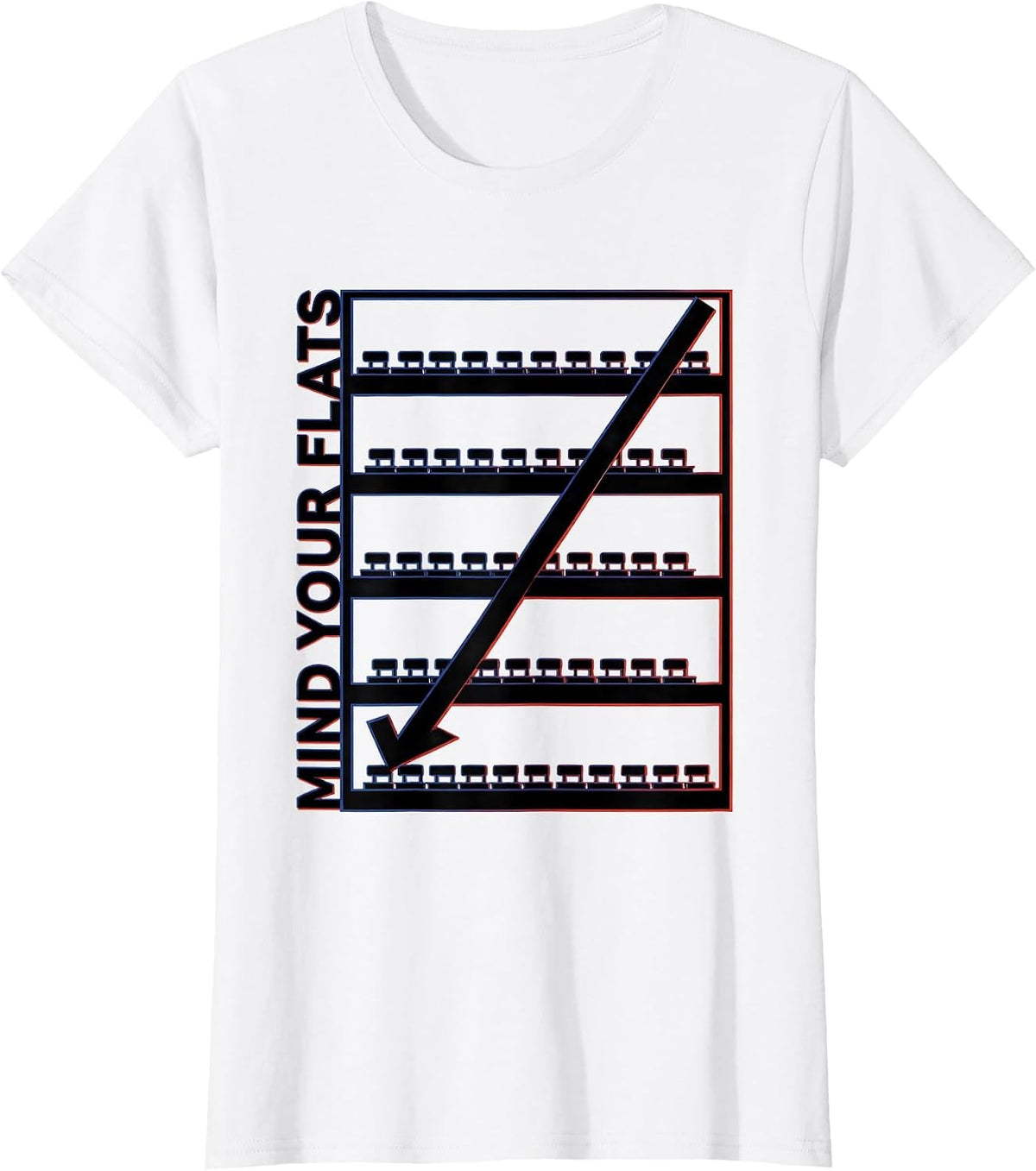 Women's Mind Your Flats Geometric Music Teacher Humor Gift T-Shirt - White