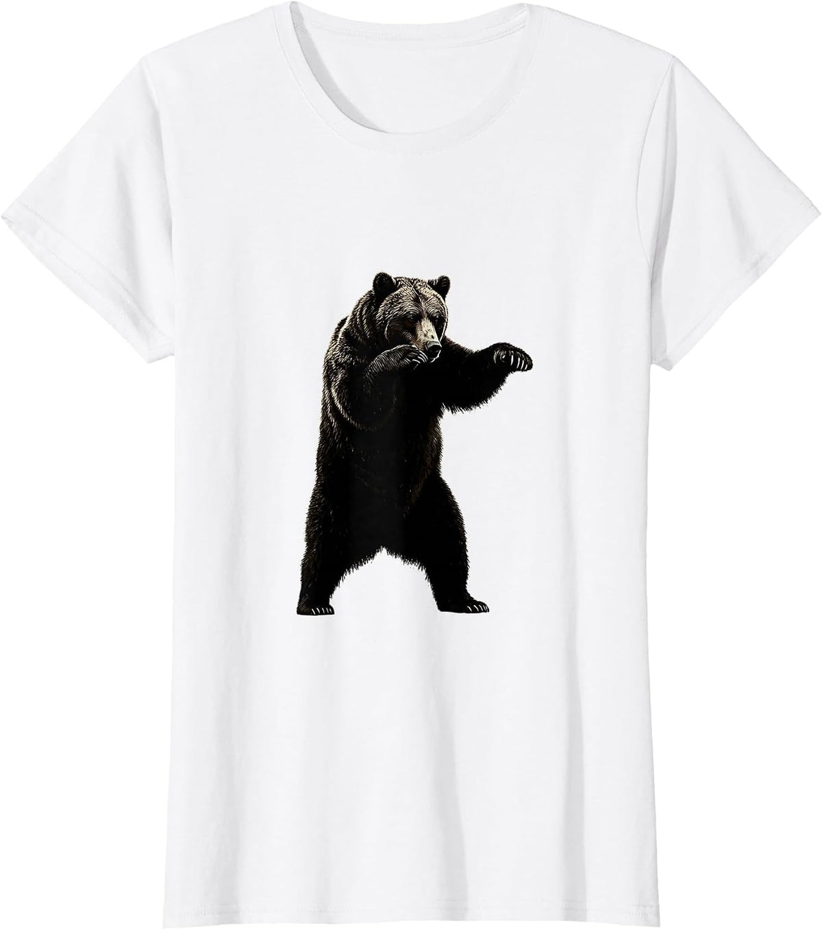 Bear Boxing Fighting Stance Graphic Tee T-Shirt - White