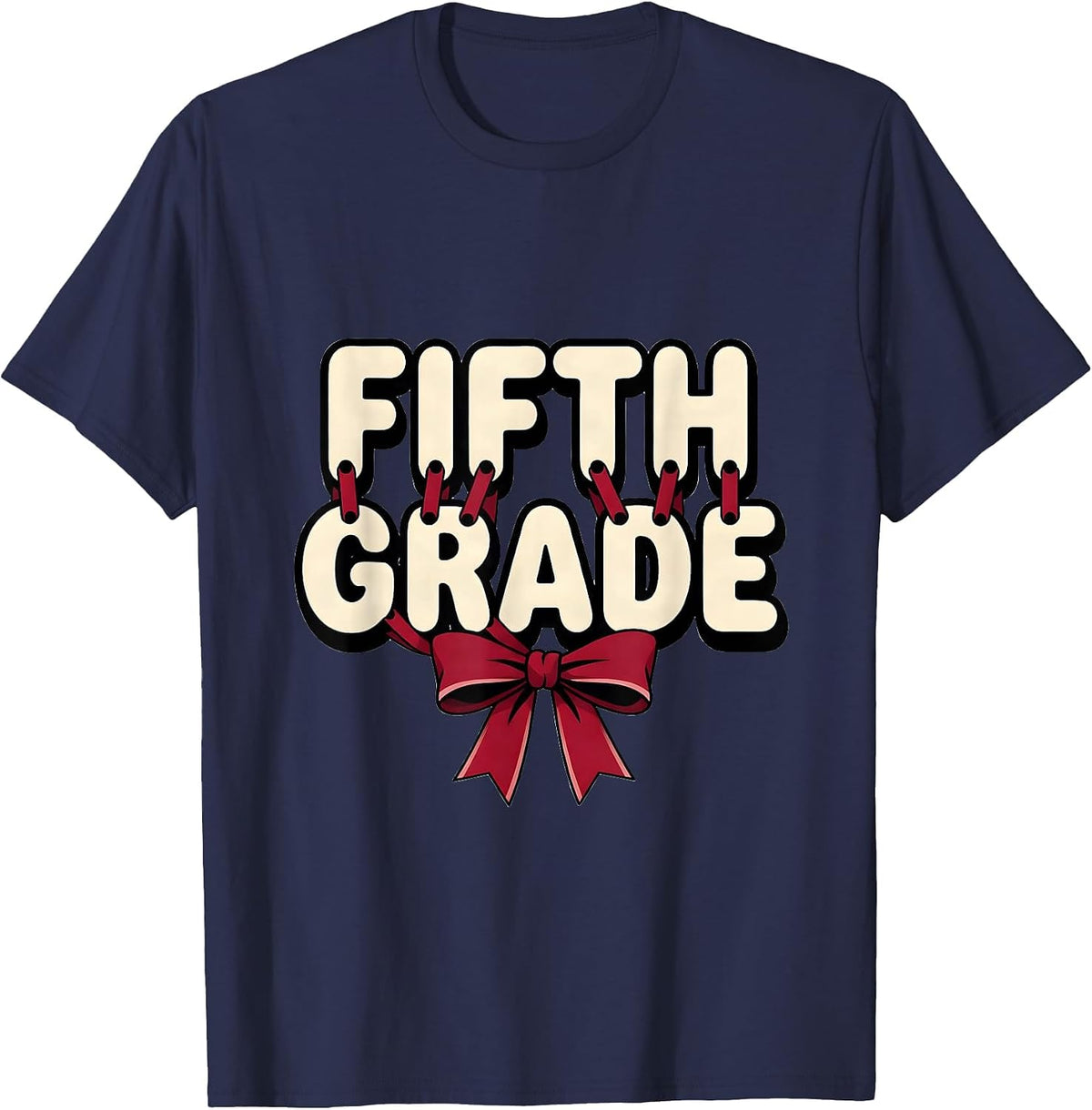 Men's Fifth Grade Coquette Ribbon Preppy Back To School Teacher T-Shirt - Navy Blue