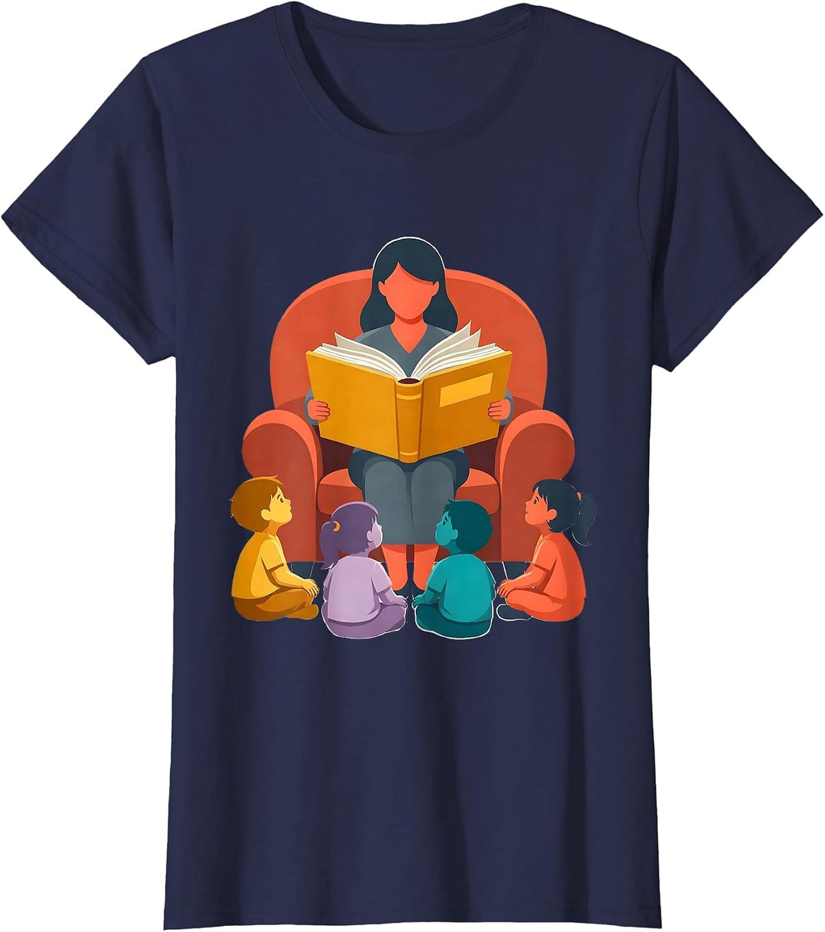 Women's PreK Teacher Reading Storybook to Children Gift T-Shirt - Navy Blue