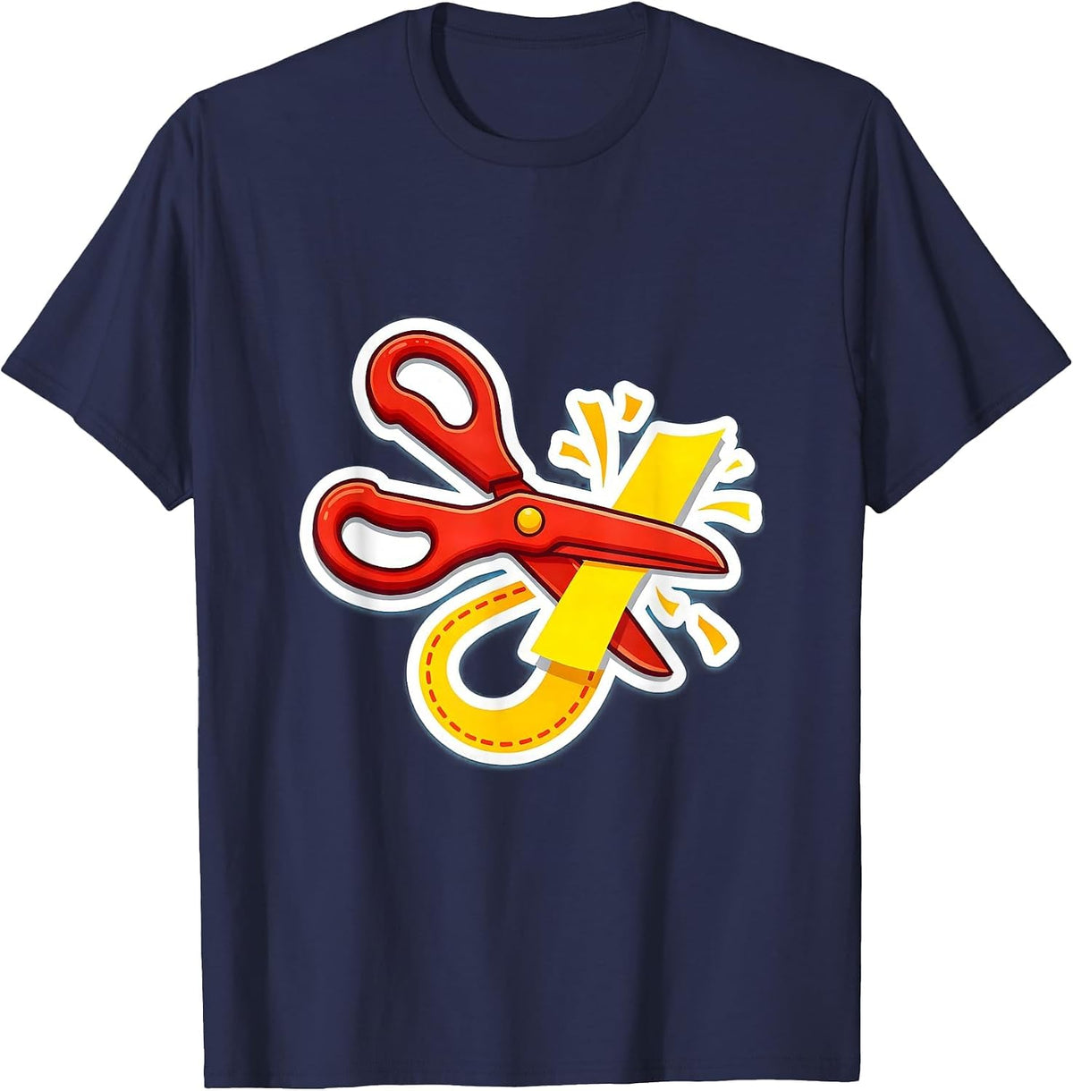 4th Grade Teacher Scissors Dotted Line Graphic T-Shirt - Navy Blue