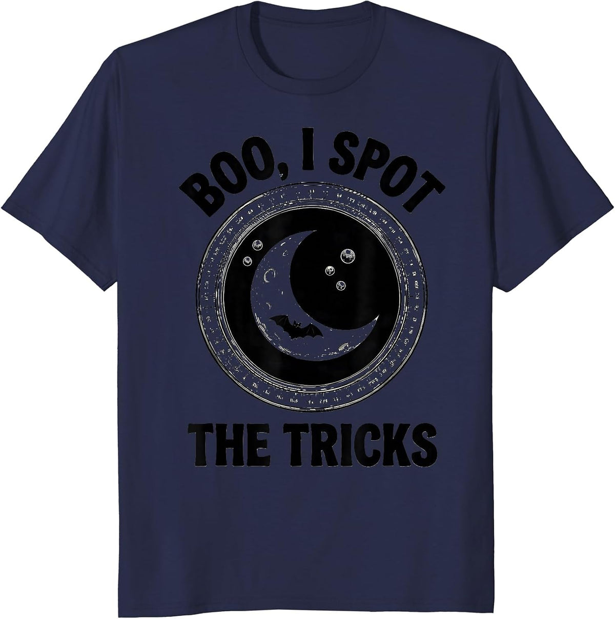 Boo I Spot The Tricks Line Art Optometrist Halloween Eye T-Shirt - Navy Blue