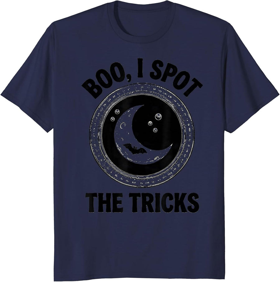 Boo I Spot The Tricks Line Art Optometrist Halloween Eye T-Shirt - Navy Blue
