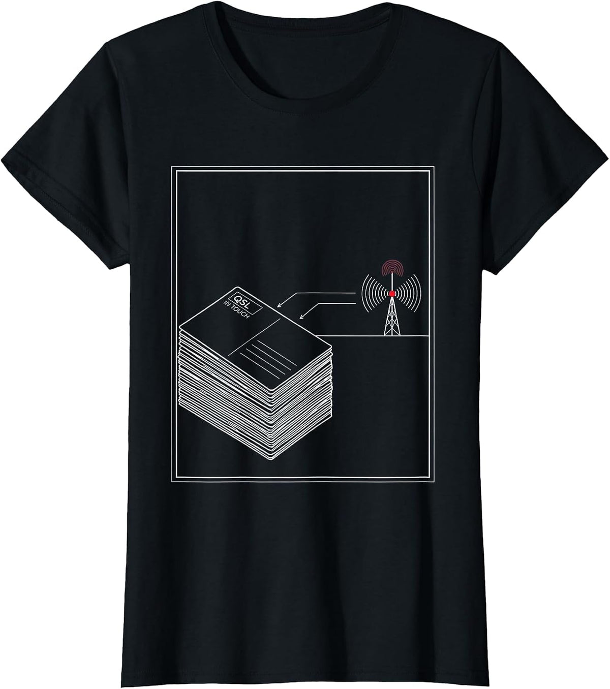 QSL In Touch Technical Blueprint Ham Radio Operator Humor T-Shirt - Black