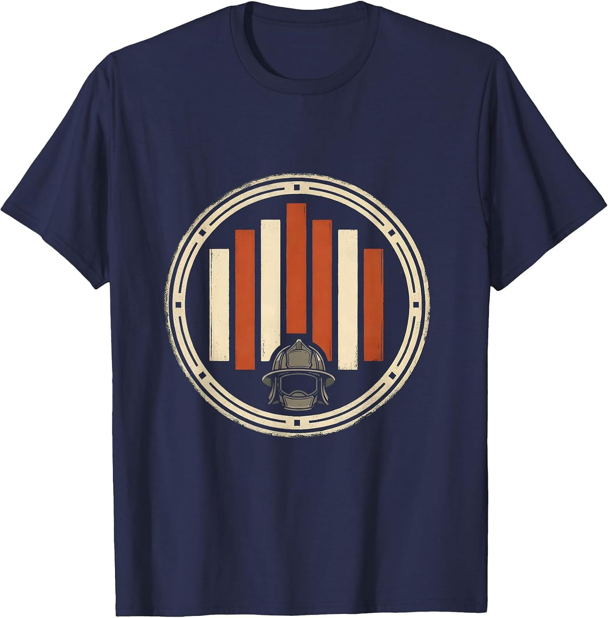 Vintage Firefighter Memorial Badge Thin Red Line Pride T-Shirt - Navy Blue