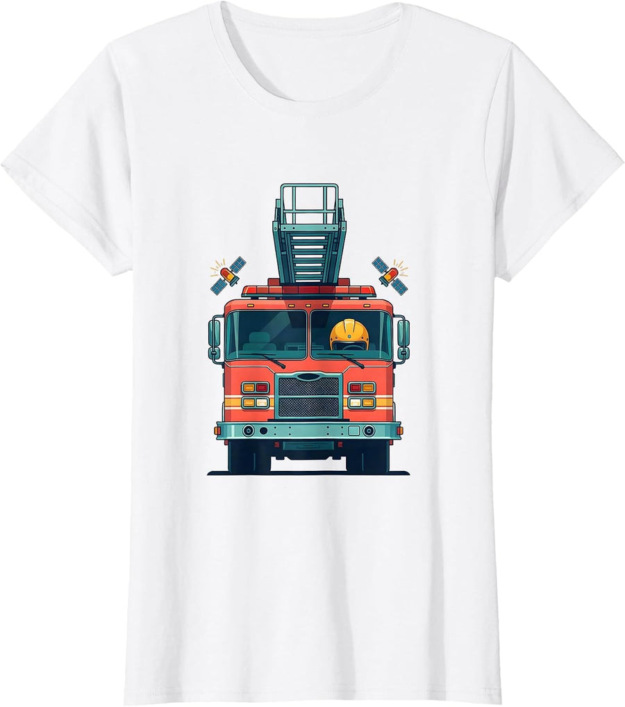 Women's Fire Truck Ladder Future Firefighter Kids Birthday T-Shirt - White